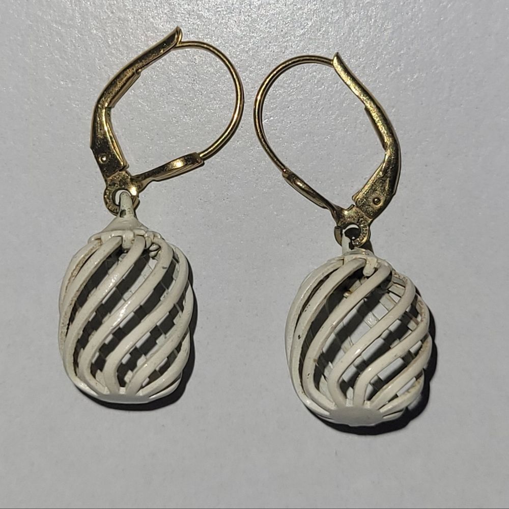 White Spiral Cage Drop Earrings